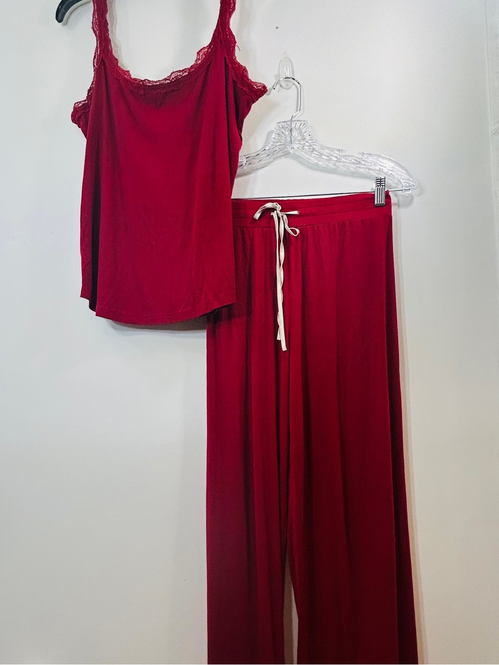 GAP Lace-Trim Cami & Wide-Leg Pajama Set in Wine Red